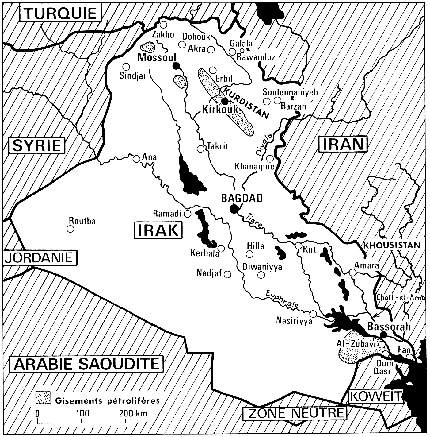 Carte des gisements pétrolifères d’Irak